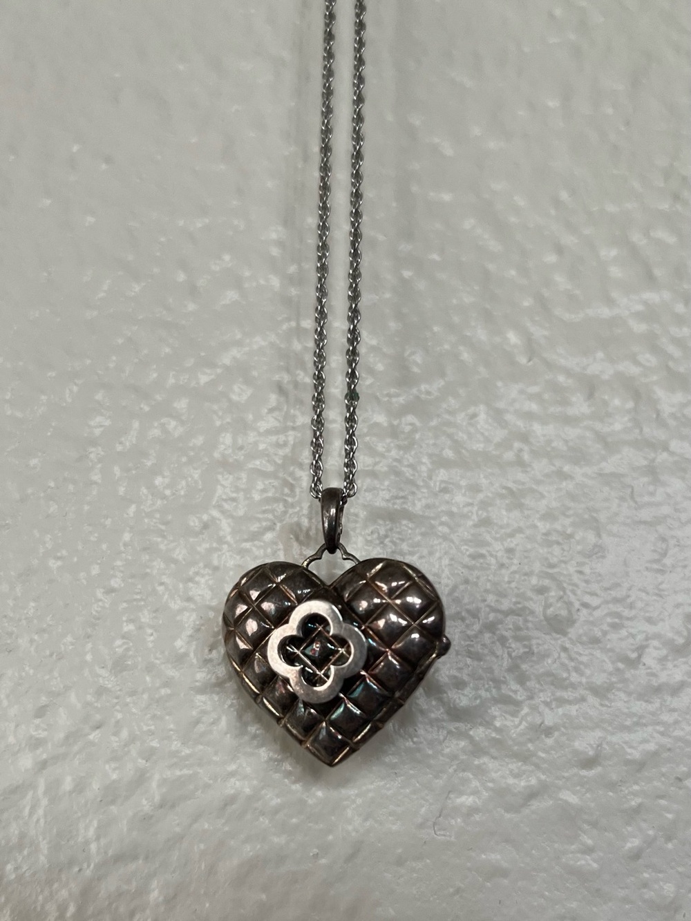 925 Sterling Silver Quilted Heart Locket Pendant
